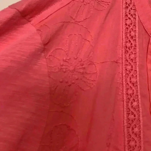 Erika 100% cotton, salmon pink, button down,3/4  sleeve embellished tunic - Picture 6 of 12